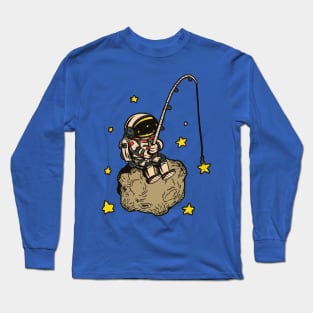 Astronaut on asteroid fishing in Space amoung the Stars Long Sleeve T-Shirt